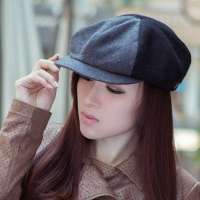 THANTRUE真享 韩版复古鸭舌帽子 秋冬季羊毛呢八角帽 女士情侣报童帽 K068 黑色