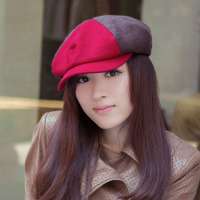 THANTRUE真享 韩版复古鸭舌帽子 秋冬季羊毛呢八角帽 女士情侣报童帽 K068 咖啡色