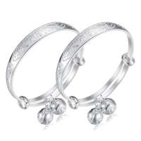 Einite衡润 999纯银镯子宝宝千足银手镯 儿童银饰长命富贵一对婴儿周岁满月礼物HR12H0044 约16.5g