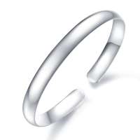 Einite衡润 s999千足银贵妃手镯 简约时尚纯银椭圆形光面镯子约22-23g HR12H0014