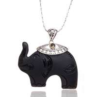 禾场尚腾 纯银 黑曜石小黒象项链 毛衣链