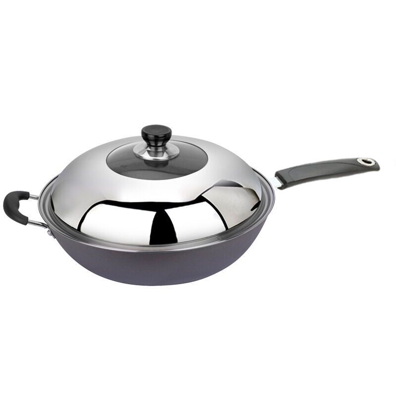 美厨MAXCOOK32cm精铸平底铁锅(套装,可视盖)