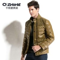 千纸鹤2013秋冬新品男士保暖白鸭绒皮质羽绒外套HK12F696