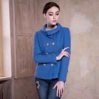 秋水伊人 女装糖果色直筒双排扣大翻领呢子大衣124107015