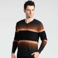 格斯帝尼男士V领撞色羊毛衫H8008