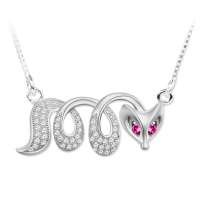 张银匠 S925纯银项链 灵狐 女款项链 高仿红宝石项链