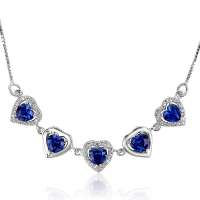 张银匠 S925纯银项链 镶嵌高仿蓝宝石项链 海洋之心