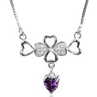 张银匠 S925纯银四叶草项链 镶嵌紫锆 女款项链