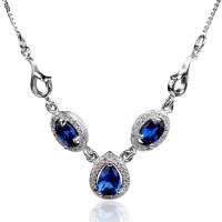 张银匠 S925纯银项链 镶嵌高仿蓝宝石项链 蓝色之恋