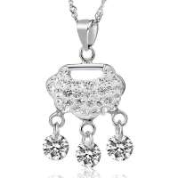 张银匠 S925纯银镶嵌水钻吊坠 心锁(送纯银水波项链)