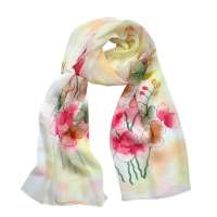 美帜经典手绘乔其纱丝巾-桃花朵朵