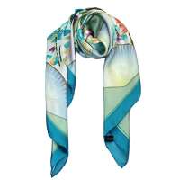 美帜真丝素绸缎印染大方巾-天蓝色