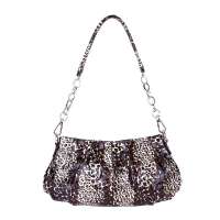 草莓地 咖啡色豹纹压花牛皮多用包