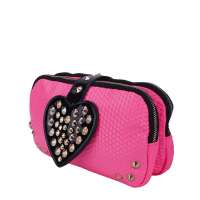 草莓地 粉/黑色时尚铆钉撞色系列多用包