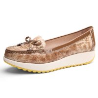 凤族新品休闲皮鞋女真皮女单鞋蝴蝶结松糕鞋FZ124353-8