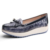 凤族新品休闲皮鞋女真皮女单鞋蝴蝶结松糕鞋FZ124353-4