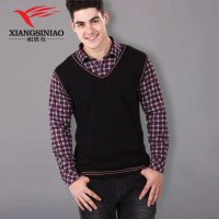 红豆相思鸟加绒加厚黄金贴片衬衫领针织格子背心假两件保暖上衣 115