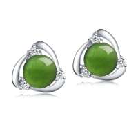 Lux-women 925银天然和田玉碧玉耳钉-优雅丽人(附权威鉴定证书)