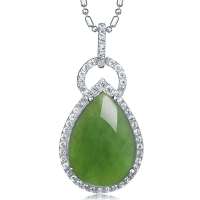 Lux-women 925银天然和田玉碧玉吊坠-富贵丽人(附权威鉴定证书 赠项链)