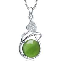 Lux-women 925银天然和田玉碧玉吊坠-富贵佳人(附权威鉴定证书 赠项链)