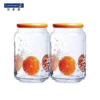 乐美雅香橙玻璃圆舞曲罐储物罐茶叶罐奶粉罐零食糖果收纳好帮手0.75L 2只装E5682