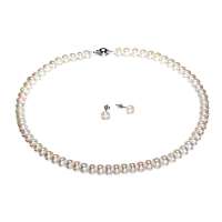 DIYA 近圆8-9mm淡水珍珠项链+耳钉套装 附珠宝鉴定证书