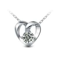 DIYA 925纯银镀白金新款锁骨链心形吊坠 配纯银链