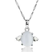 DIYA S925纯银镶人工仿真猫眼石唯美天使蛋吊坠 赠银链一条