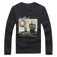 欧榜男装时尚休闲海盗船印花圆领长袖T恤13049