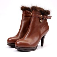 ST&SAT 星期六咖啡色打蜡牛皮女靴子 SS13SV8E5121