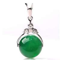 百萃 s925银镶嵌项链 天然冰种 绿玉髓 路路通转运珠 女款吊坠