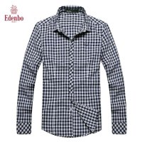 爱登堡 时尚休闲混合格子暗门襟修身长袖衬衫 17AEMSCA002