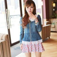 NITOTIC 2013秋季新款收腰裙摆蕾丝领牛仔复古西装女短款外套XNR1392
