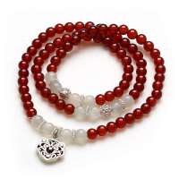 阿梵尼 天然橙红色石榴石手链(搭月光石、S925银如意款 约5mm)