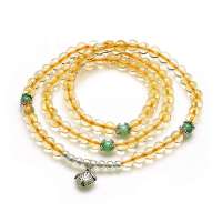 阿梵尼 巴西天然黄水晶多圈手链搭精品翡翠满绿色莲花款