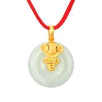 六福珠宝足金金玉满堂玉如意黄金吊坠GEJ5J70027