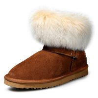 AUSLAND女冬雪地靴牛皮兔毛羊毛内里平底短筒靴9252