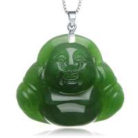 盈翠首饰 18K金扣镶菠菜绿天然碧玉佛公吊坠YC121210103