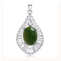 盈翠首饰 925银镶天然和田碧玉吊坠-尊贵奢华YC12073021