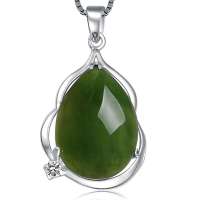 盈翠首饰 925银镶天然和田碧玉吊坠福禄满盈YC12467