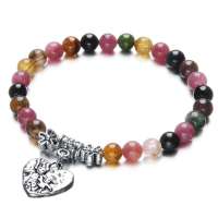 盈满堂 2A天然碧玺配藏银手链6mm晚霞YMT130509004