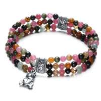 盈满堂 天然碧玺配藏银3圈手链4mm-诺言YMT130509005