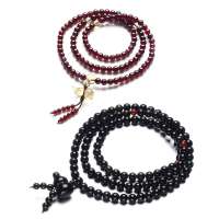 盈满堂 天然石榴石黑曜石带葫芦108颗情侣手链YMT127191