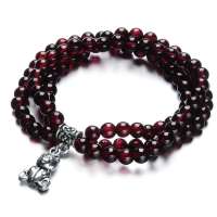 盈满堂 天然石榴石配藏银3层手链5mm-小熊YMT130509001