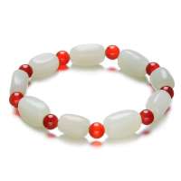 盈翠首饰 天然和田玉随形间玛瑙手链中号YC13507202