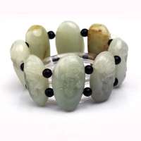 盈翠首饰 天然和田玉原石雕财神双层大手链YC121210001