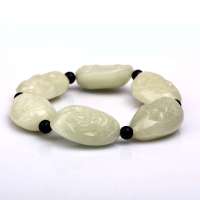 盈翠首饰 天然和田玉原石雕财神单层大手链YC121210002