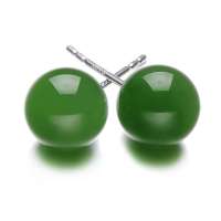 盈翠首饰 925银镶天然和田碧玉圆珠耳钉YC130617153