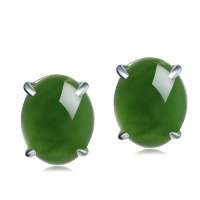 盈翠首饰 925银镶天然和田碧玉耳钉-心扉YC121210143