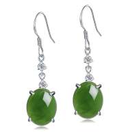 盈翠首饰 925银镶天然和田碧玉蛋形耳坠YC130918153